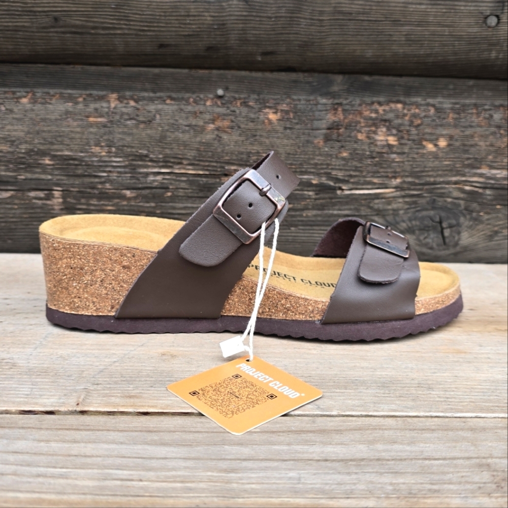 Project Cloud Brown Cork Wedge Slide Sandals